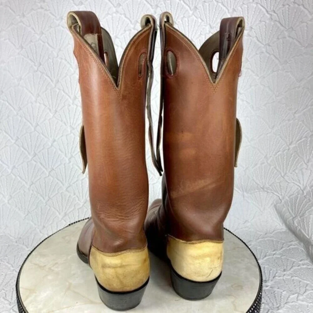 Vintage Olathe Boot Co. Cowboy Boots Mens Brown 9B Leather Mule Ear Western RARE